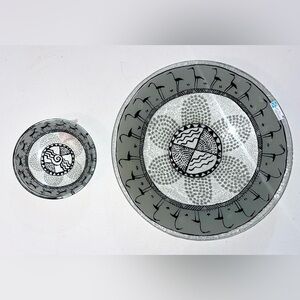 NEW Naharlya Glass Art By Andreas Meyer Hand Made In Israel 5.75” & 13” Bowls